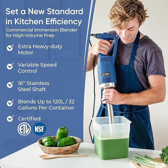 TK Commercial Immersion Blender, 750 Watt/1 HP Variable Speed Motor, 20,000 RPM X-Heavy Duty with Performance Assurance - 16"