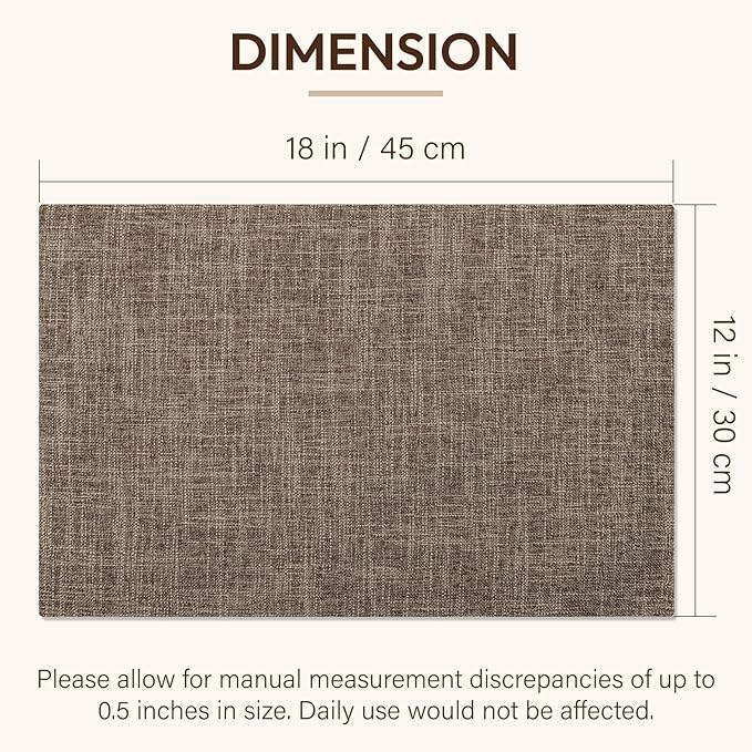 Blue Forest Placemats Set of 8, Dual-Layered Thickened Faux Linen Cloth Place Mats Heat Resistant Machine Washable Wrinkle Free Table Mats Indoor/Outdoor (Burlap)