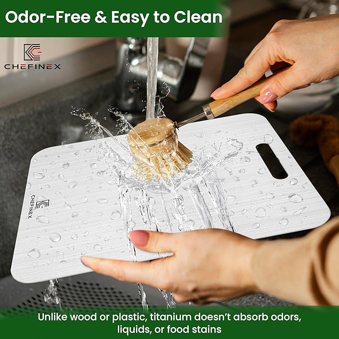Pure Titanium Cutting Board – 14” x 11” x 0.08” – Ultra-Wide, Real Titanium, No Odor, Hygienic Surface For Fruits, Vegetables, Meat, Heavy-Duty Metal Chopping Mat for Kitchen (Large)