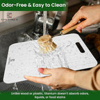 Pure Titanium Cutting Board – 14” x 11” x 0.08” – Ultra-Wide, Real Titanium, No Odor, Hygienic Surface For Fruits, Vegetables, Meat, Heavy-Duty Metal Chopping Mat for Kitchen (Large)