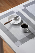 LEXMORE PlaceMats Set of 12 Vinyl/Plastic Woven Place Mats for Kitchen Table Indoor/Outdoor Washable PlaceMat Wipeable Dining Table Mats(Silver Cube)