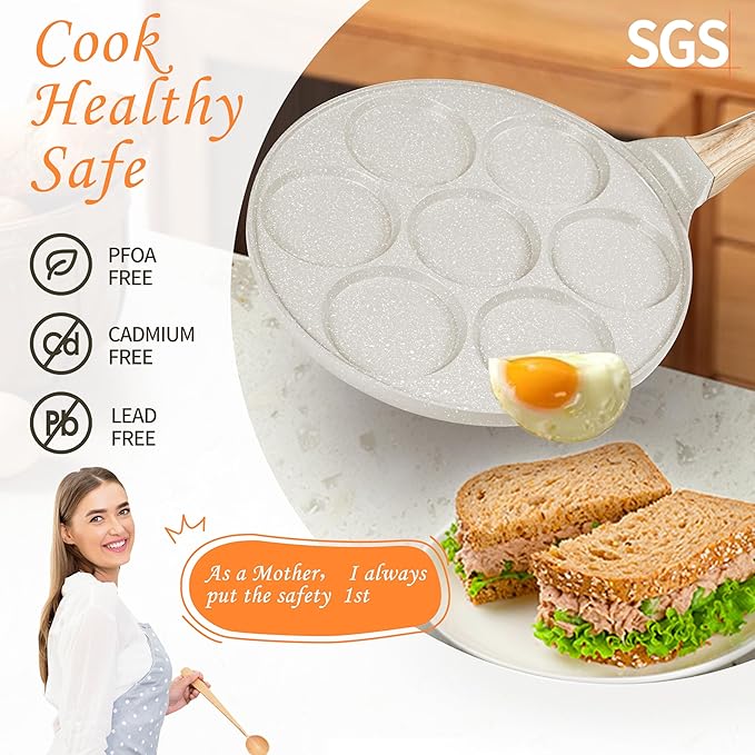 Pancake Pan Suitable for All Cooktops, 7-cup Pancake Maker, Nostick Granite Mini pancake with PFOA Free Coating, Sarten Para Pancakes 1-pcak