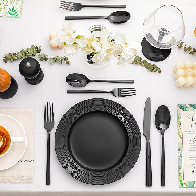 KINGSTONE Black Silverware Set, 20-Piece Forged Flatware Set Cutlery Set Premium Stainless Steel, Service for 4, for Kitchen, Home, Wedding, Party, Mirror Polished and Dishwasher Safe