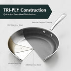 Redchef Non Stick Frying Pans, Hybrid Ceramic Frying Pan, Nonstick Skillet with Stay-Cool Handle, Non Toxic, PFAS PFOA & PTFE Free, Dishwasher & Oven Safe, Compatible All Cooktops (Black, 12 inch)