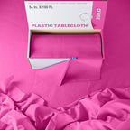 Exquisite Party Solids 54 Inch X 100 Feet Cerise Plastic Table Cover Roll in A Cut - to - Size Box with Convenient Slide Cutter. Cuts Up to 12 Rectangle 8 Feet Plastic Disposable Tablecloths
