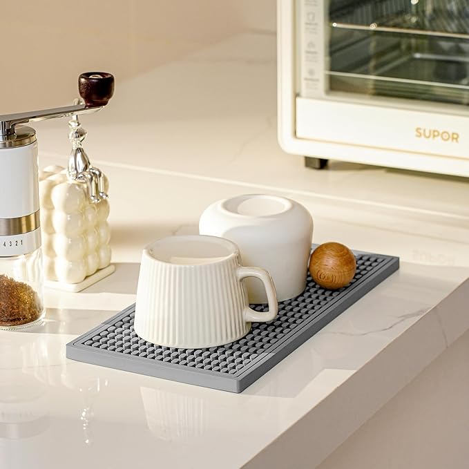 2PCS11.8 * 5.9in Gray Bar Mat, Prevent Cups and Glasses from Sliding and Protect The Surface of The Table from Being Easily Damaged, Suitable for Bars, Home Bars and Coffee Bars