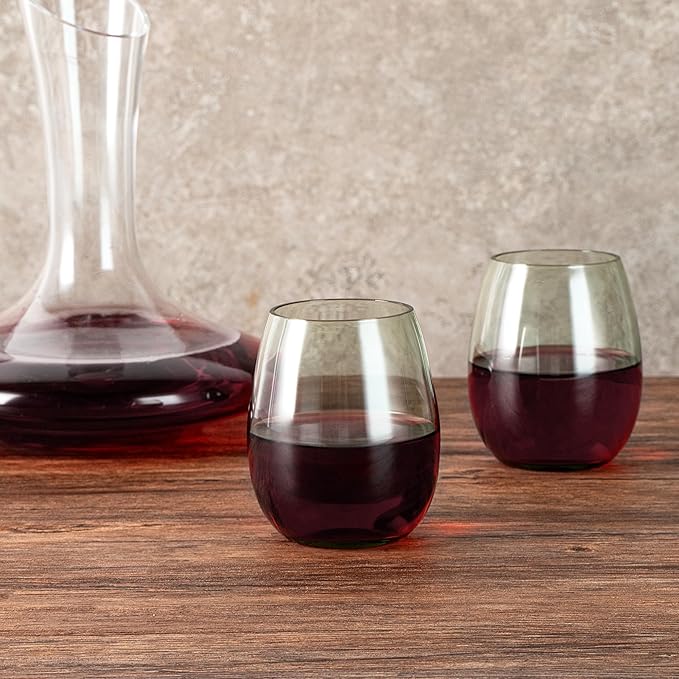 Restaurantware-Vetri 15 Ounce Wine Glasses, 24 Dishwashable Stemless Wine Glasses - No Lead, Durable, Green Glass Cups, For Home, Bar, Or Restaurant, Serve Merlot, Chardonnay, Or Bordeaux