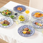 Sweejar 10.5 Inch Ceramic Dinner Plates Set, Large Porcelain Dessert Plates, Microwave & Dishwasher Safe Party Plates for Salad, Pasta, Meat Steak, Set of 6(Vintage Blue)