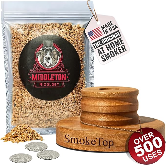 SmokeTop Cocktail Smoker Kit - Old Fashioned Chimney Drink Smoker for Cocktails, Whiskey, & Bourbon With Sample Pack Of Wood Chips - by Middleton Mixology