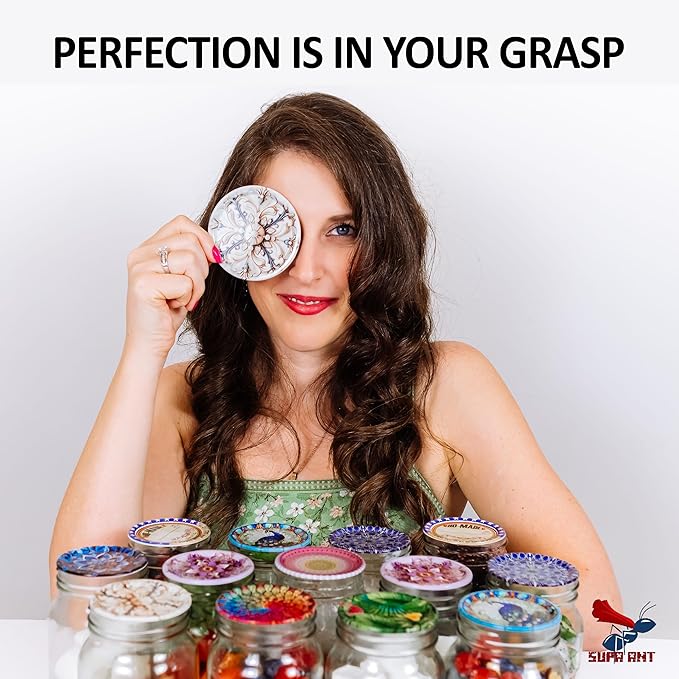 Supa Ant Thickest Canning Lids Wide Mouth (50 Pcs.) Food Grade Tin Can Lids for Canned Food - Buckle Proof & Rust Proof Lid for Canning Kit for Wide Mouth Mason Jars (White Pearls) Canning Supplies