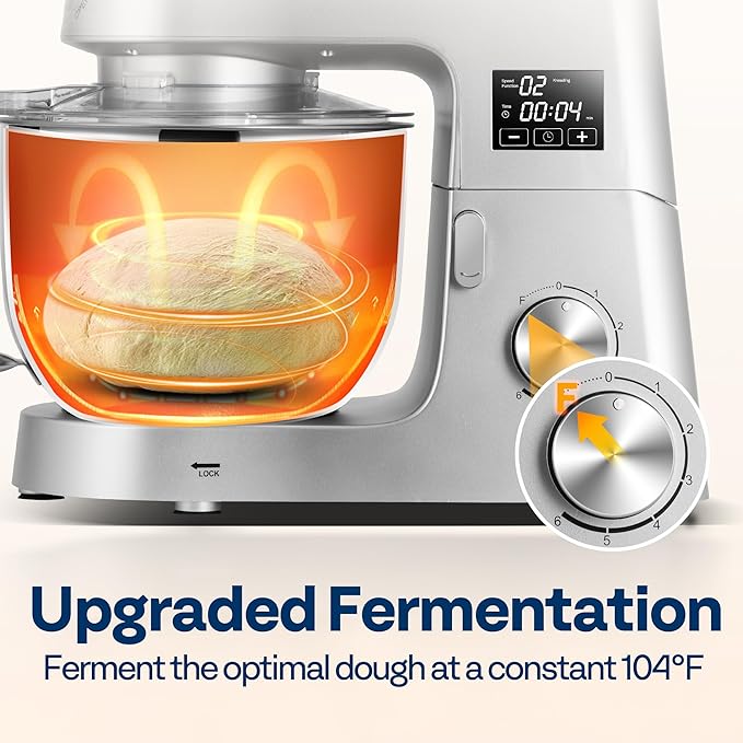 VIVOHOME 9 in 1 Multifunctional Stand Mixer with Fermentation, 6 Speed 7.5 Quart Kitchen Electric Food Mixer with Timer, Meat Grinder, Juice Blender, Vegetable Slicer, Pasta and Cookie Maker, Silver