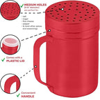 CUSINIUM 14oz Red Stainless Steel Salt Pepper Dredge Shakers - With Plastic Cap - With Handle - Pack of 2