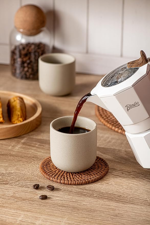 Espresso Cups Set of 4,Double Espressos Shot Cup,4 oz Ceramic Demitasse Cups,Small Coffee Cups,Tea Cups Set of 4,Espresso Accessories (Natural Beige, S)