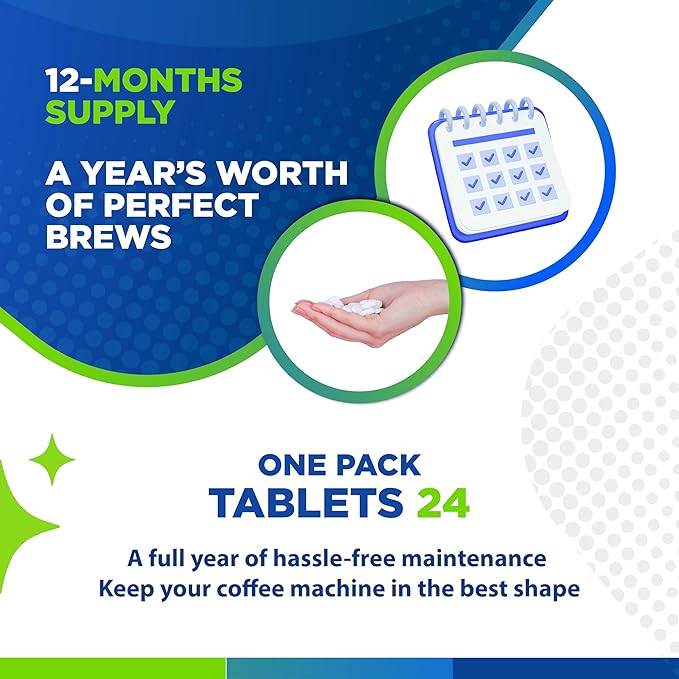 Coffee Machine Descaler Tablets – 24 Count, Coffee Maker Cleaner Tablets Compatible with All Major Brands Including Breville, Nespresso, Keurig, Ninja, Philips,Miele, Delonghi & more