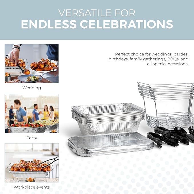 Alpha Living 6 Pack - Disposable Chafing Dish Buffet Set, Half Size Pans, Welded Body Food Warmers for Parties, Fuel Cans Complete Set, Warming Trays