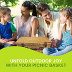 Nature Gear Picnic Basket, Wicker Basket with Handle for Outdoors, Insulated Woven Basket, Includes a Service Kit of Dinnerware & Wine Glasses, Picnic Basket Set for 4, Red & White
