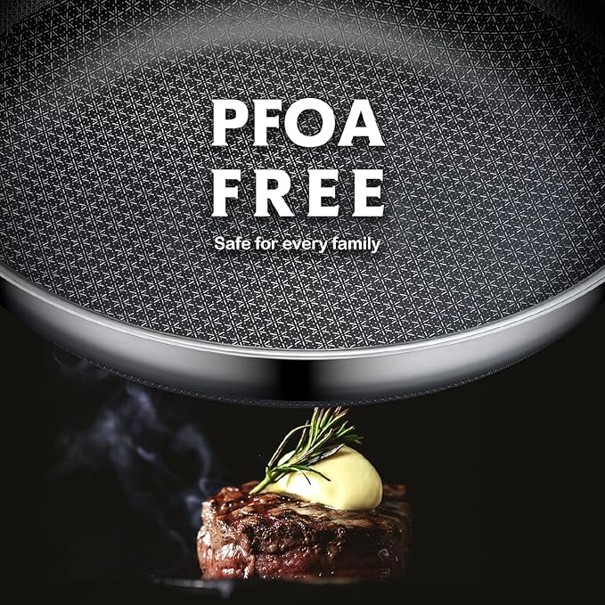 Non Stick Frying Pans Set,Hybrid Pan Set(8+10+12inch) Frying Pans Nonstick for cooking,PFOA Free Induction Cookware Sets,non stick Stainless Steel Skillets,Dishwasher and Oven Safe Kitchen set