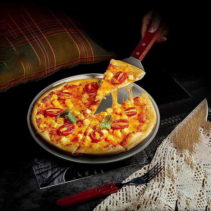 tchrules 12 Inch Pizza Pan Set of 8, Stainless Steel Pizza Tray, Round Non-Stick Coating Pizza Plate for Oven Kitchen Baking Home Restaurant, Dishwasher Safe （Silver）