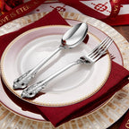 KEAWELL Luxury 45-Piece Silverware Set, 18/10 Stainless Steel, Service for 8, Mirror Finish, Antique Baroque Design, Dishwasher Safe (Silver)