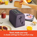 bella 2 Slice Toaster, 6 Setting Shade Control w Reheat, Cancel, Bagel & Defrost Buttons, Removable Crumb Tray, Anti Jam & Auto Shutoff, Auto Centering Guides & Cord Wrap, 900 Watt, Plum