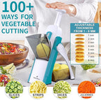 ONCE FOR ALL Safe Mandoline Slicer 5 in 1 Vegetable Cutter, Strips Julienne Dicer Adjustable Thickness 0.1-8 mm for Kitench Fast Meal Prep (Blue)