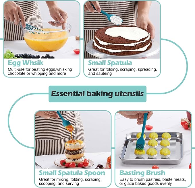 Homikit Silicone Cooking Utensils Set, 15-Piece Nonstick and Heat Resistant Kitchen Utensil Spatula Set with Holder, Kitchen Gadgets Home Essentials & Pots and Pans Accessories, Blue