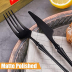 Lemeya 24-Piece Black Silverware Set for 6,Modern 18/10 Stainless Steel Flatware Set,Unique Rustic Cutlery Utensils Set,Spoon and Fork Set for Home, Restaurant,Wedding,Mirror Polished,Dishwasher Safe