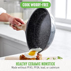 GreenLife Nonstick 2 Piece Frying Pan Set, 9.5" & 11" Skillets Ceramic PFAS-Free Nontoxic, Induction Suitable, Wood Print Handles, Stay-Cool Handles, Deep Cooking Skillets, Egg Pan, Granite Black