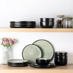 AmorArc Stoneware Dinnerware Sets,Round Reactive Glaze Plates and Bowls Set,Highly Chip and Crack Resistant | Dishwasher & Microwave Safe Dishes Set,Service for 4 (12pc)