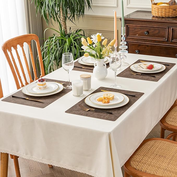 Romanstile Vinyl Placemats Set of 4-12 X 18 Inch - Heat Resistant Place Mats 100% Waterproof Oilproof Wipeable Reversible Faux Leather Table Mats for Kitchen/Dining/Party/Outdoor, Brown