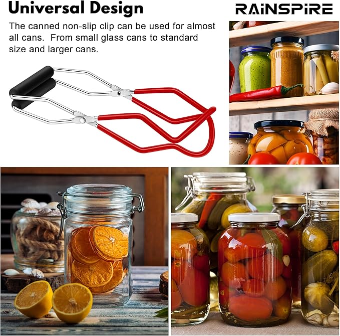 Rainspire Canning Jar Lifter, Canning Tongs Jar Lifter, Canning Tools, Canning Supplies for Home Kitchen, Stainless Steel, Red
