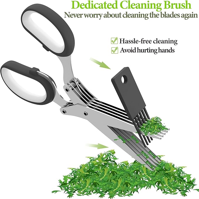 2025 Upgraded Herb Scissors, Effortless Herb Shears Cutter Tool with Sharp Stainless Steel Blades for Fresh Herbs, Must-Have Kitchen & Cooking Gadget, Black