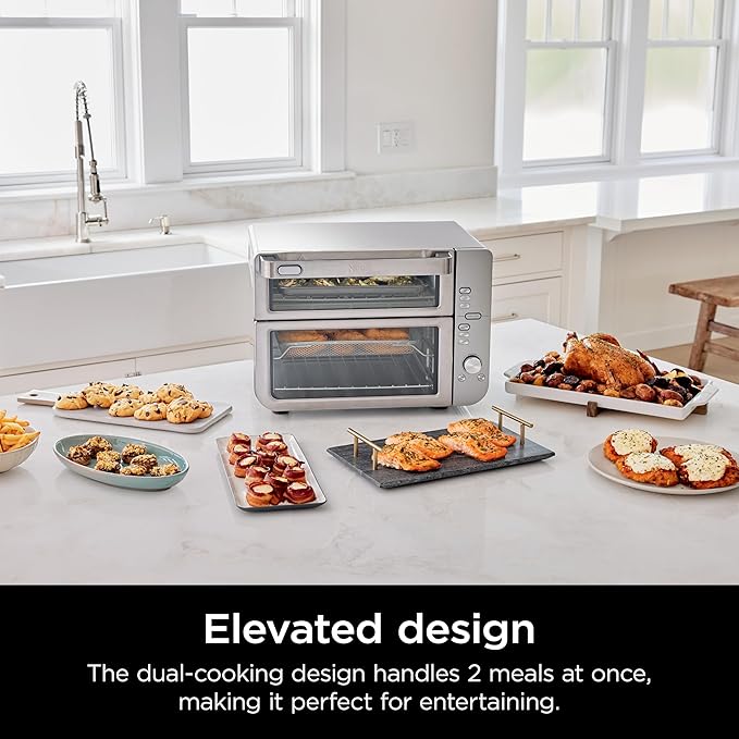 Ninja Air Fryer & Toaster Oven | Double Stack XL | Countertop Oven | 12-in-1 Fits 4.5lb Chicken & 6lbs of Wings | SmartFinish Cook 2 Different Meals at the Same Time | Stainless Steel | DCT601