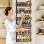 6-Tier Over The Door Pantry Organizer with Mesh Baskets, Adjustable & Stable Hanging Spice Rack for Kitchen, Bathroom, Bedroom, and Baby Essentials Storage (16" W 6-Tiers, Black)