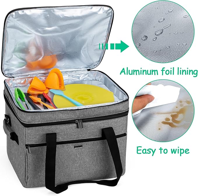 Yarwo Large Slow Cooker Travel Bag Compatible with Crock-Pot/Hamilton Beach 8-10 Quart, Double Layers Slow Cooker Carrier Case for Kitchen Appliance and Accessories, Upgraded Version, Gray (Bag Only)