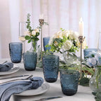 Blue Glassware set of 4, 10OZ Drinking Glasses, Blue Heavy Duty Glass Cups, Old Fashioned Glass, Embossed Glasses Set for Party Wedding Home Office Glassesware Gift
