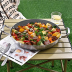 Inqibee 14-Inch Hybrid Tri-Ply Stainless Steel Paella Pan with Lid,Ceramic Non Stick Large Skillet,Induction Cooking Pan,Anti-Scratch,Dishwasher and Oven Safe