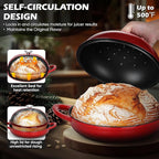 Bread Oven for Sourdough (5.5 QT), Joyfair Enamaled Cast Iron Bread Dutch Oven with Lid, Sourdough Bread Baking Pan with Heavy Duty Dual Handles, Non-Stick & Even Cooking, Oven-safe up to 500°F, Red