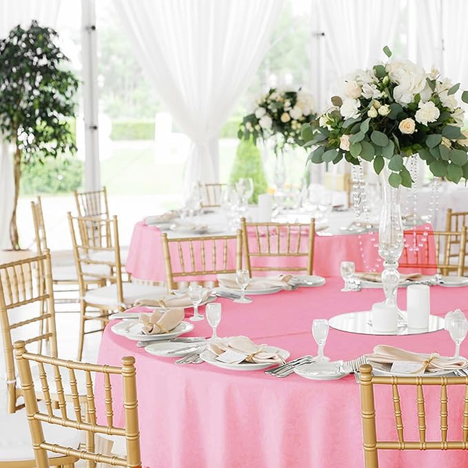 Fitable 6 Pack Pink Round Tablecloths - 120 Inches in Diameter - Stain Resistant and Washable Table Clothes, Polyester Fabric Table Covers for Wedding, Party, Banquet, Formal Events