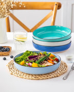 vancasso Pasta Bowls Set of 4, 46 oz Ceramic Salad Serving Bowls and Soup Bowls, Microwave Safe Pasta Plates, Large Shallow Kitchen Dishes, Bonita Series - Blue