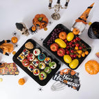 SUT 6-Pack Black Serving Trays for Entertaining-16 x 11" Serving Platters for Snacks, Fruit, Cookies Reusable Plastic Trays for Serving Food and Party Organization in Kitchen & Halloween Parties