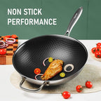 Hybrid 12-Inch Wok with Steamer,Nonstick Stainless Steel Woks & Stir-fry pans with Lid,Stay-Cool Handle,PFOA Free Cookware,Dishwasher and Oven Safe, Works on Induction