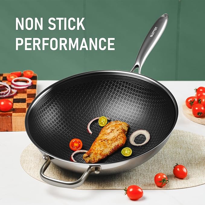 Hybrid 12-Inch Wok with Lid,Nonstick Stainless Steel Woks & Stir-fry pans,Stay-Cool Handle,PFOA Free Cookware,Dishwasher and Oven Safe,Compatible with All Cooktops