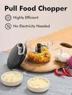 GDL Food Chopper, Pull Onion Chopper Dicer, Hand Powered Food Chopper, Fast Cutting Hand Chopper Mincer for Oinon, Garlic, Nut, 3.4 Cups 0.8L, Black