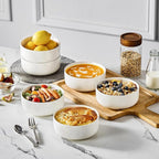 MALACASA 24 OZ Cereal Bowls, Porcelain Soup Oatmeal Bowls Set of 6, Kitchen Ceramic Serving Bowl, Dishwasher Microwave Oven Safe, White, Series LUNA