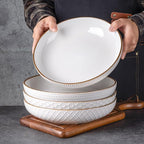 GBHOME 9.5'' Large Pasta Bowls, 42 Ounce Stoneware Salad Bowls for Kitchen, Ceramic Serving Bowls With Textured Pattern for Pasta,Fruit, Stews,Noodle, House-warming Gift,Set of 4-Off White