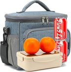 FlowFly Insulated Reusable Lunch Bag Adult Large Lunch Box for Women and Men with Adjustable Shoulder Strap,Front Zipper Pocket and Dual Large Mesh Side Pockets,Navy