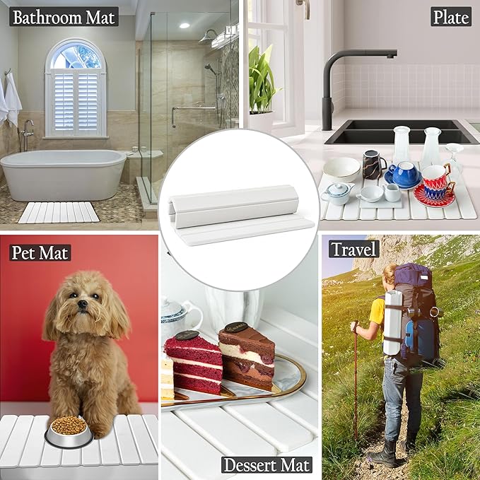 Large Stone Drying Mat for Kitchen Counter | Premium Diatomaceous Earth Coaster Set for Dishes | Non-Slip Kitchen Sink Mat | Fast-Absorbing, Eco-Friendly | 23" x 15.5" (Modern White)