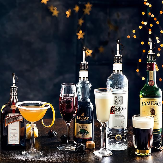 12 Pack Leak-Proof Dust Cap Wine Pourers,Stainless Steel Bottle Pourers for Alcohol, Olive Oil & Syrups- Fast, Controlled Pouring,Bar & Home Kitchen Accessories