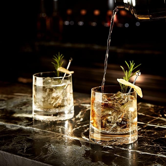 NUDE Whiskey Glasses Set of 2 SOF – 8.75 oz Lead-Free Crystal Old Fashioned Rocks Glasses for Whisky, Scotch & Bourbon – Alba by Joe Doucet, Hand-Engraved Tartan, Heavy Base, Hand Wash Recommended